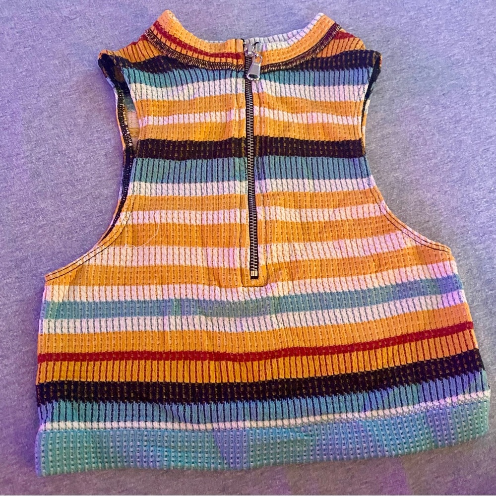 UO out from under striped zipper crop top M/L